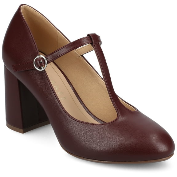 Journee Womens Talani T-strap Stacked Heel Almond Toe Comfort Dress Pumps