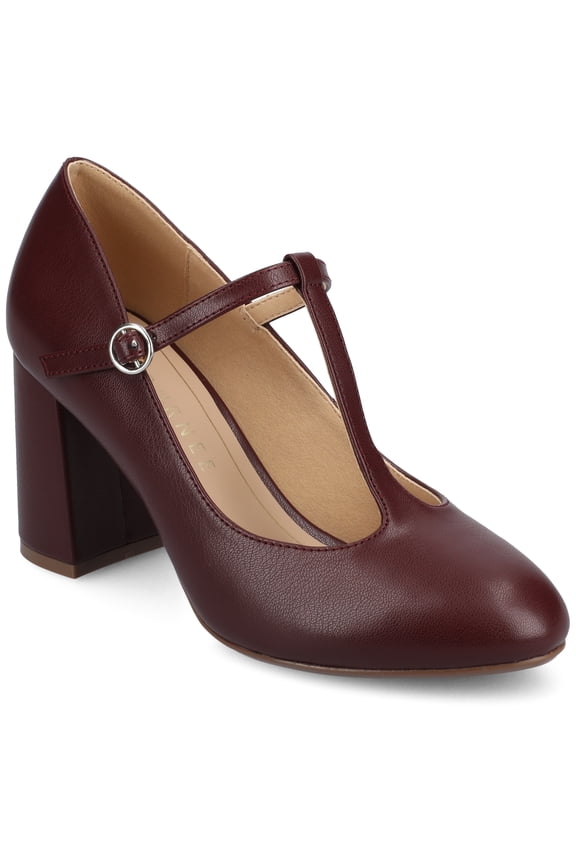 Womens Talani T-strap Stacked Heel Almond Toe Comfort Dress Pumps