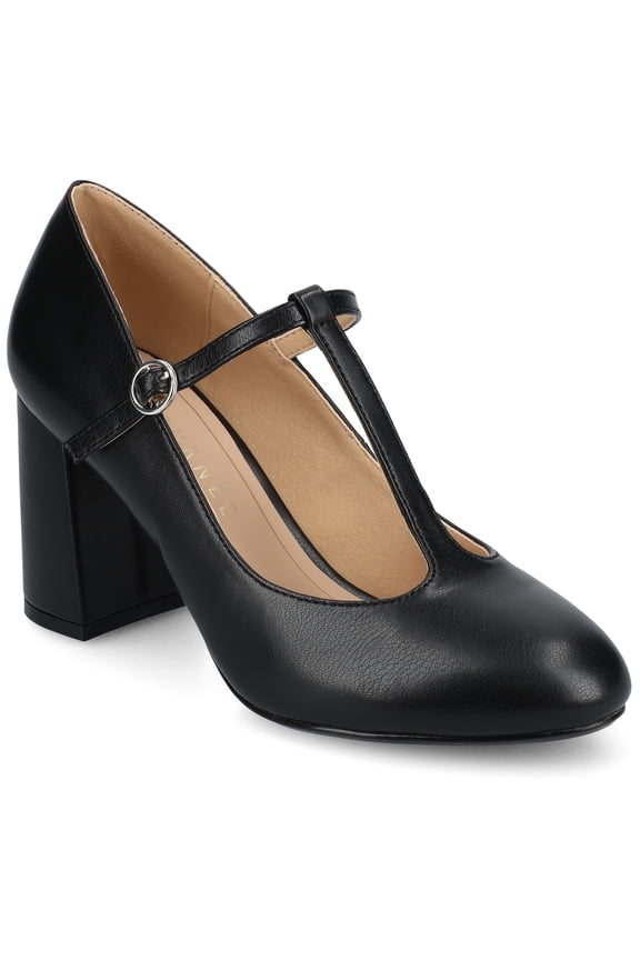 Womens Talani T-strap Stacked Heel Almond Toe Comfort Dress Pumps