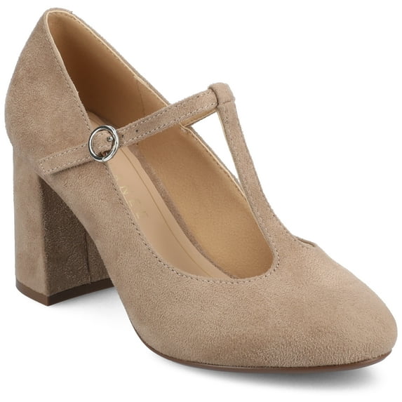 Journee Womens Talani T-strap Stacked Heel Almond Toe Comfort Dress Pumps