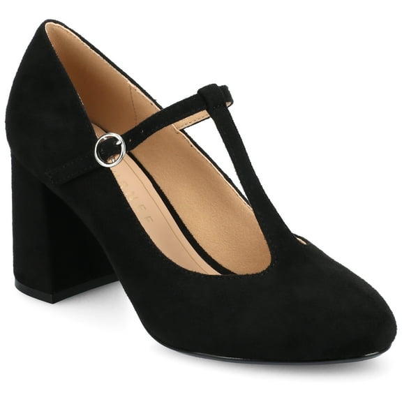 Journee Womens Talani T-strap Stacked Heel Almond Toe Comfort Dress Pumps