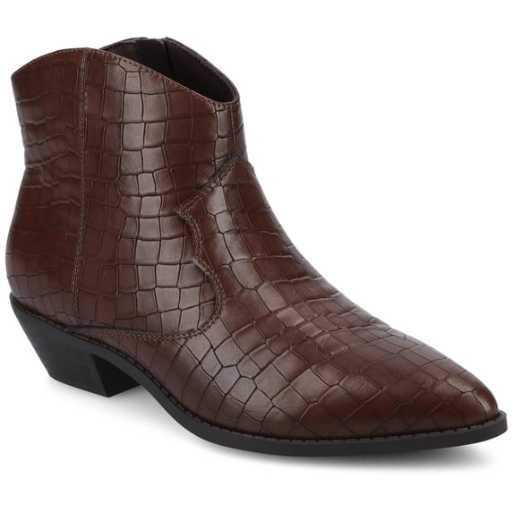 Journee Womens Taliah Western Low Cut Pointed Toe Cuban Heel Comfort Ankle Booties, Widths Available