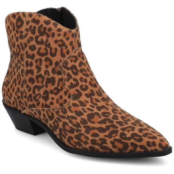 Journee Womens Taliah Western Low Cut Pointed Toe Cuban Heel Comfort Ankle Booties, Widths Available