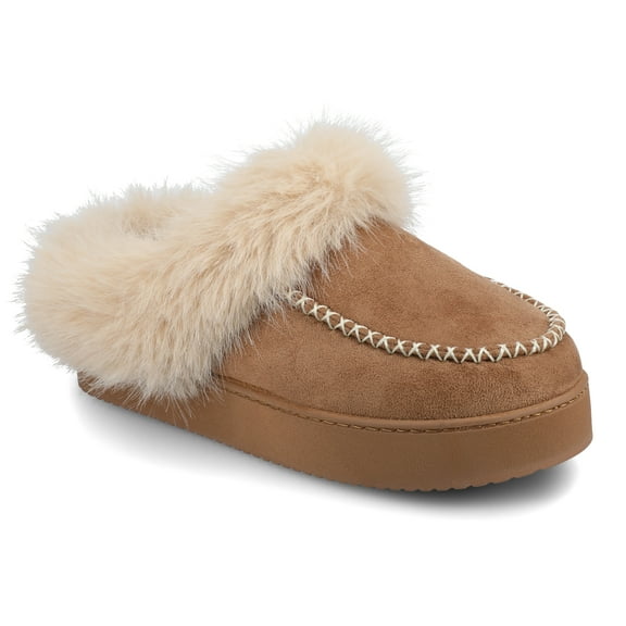 Journee Womens Taran Sherpa Round Toe Warm Flexible Comfort Mule Slipper