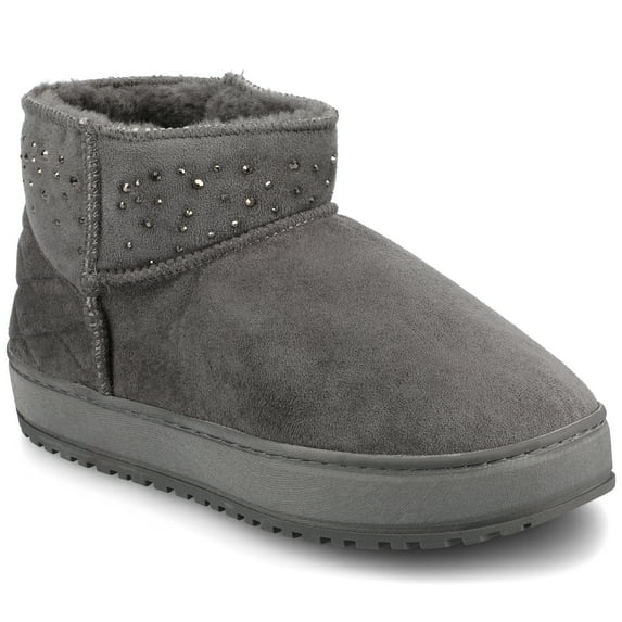 Journee Womens Tarla Round Toe Warm Flexible Sherpa Comfort Slipper Bootie