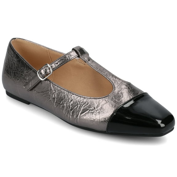 Journee Womens Theah T-Strap Cap Toe Mary Jane Dress Flats, Widths Available