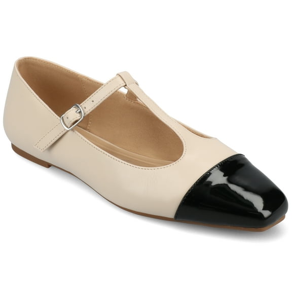 Journee Womens Theah T-Strap Cap Toe Mary Jane Dress Flats, Widths Available