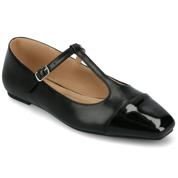 Journee Womens Theah T-Strap Cap Toe Mary Jane Dress Flats, Widths Available