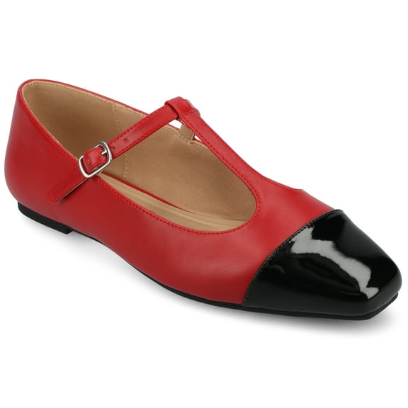 Journee Womens Theah T-Strap Cap Toe Mary Jane Dress Flats, Widths Available