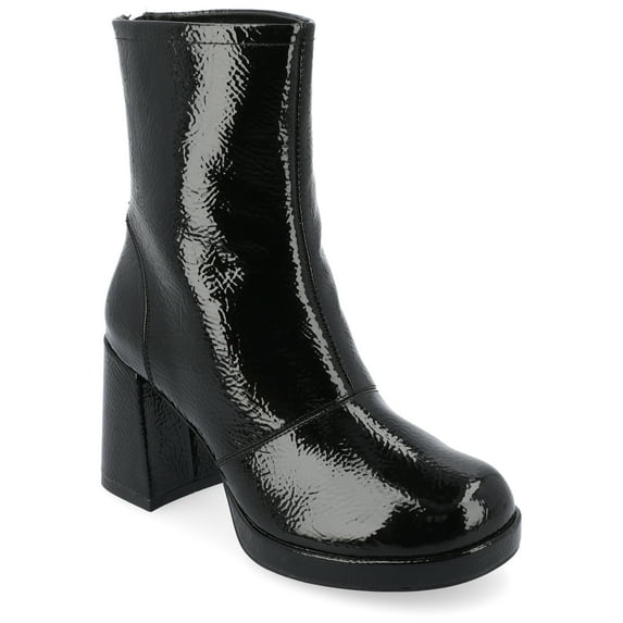 Journee Womens Aylani Crinkle Patent Vegan Leather Platform Booties