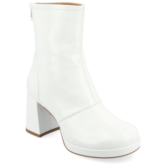 Journee Womens Aylani Crinkle Patent Vegan Leather Platform Booties