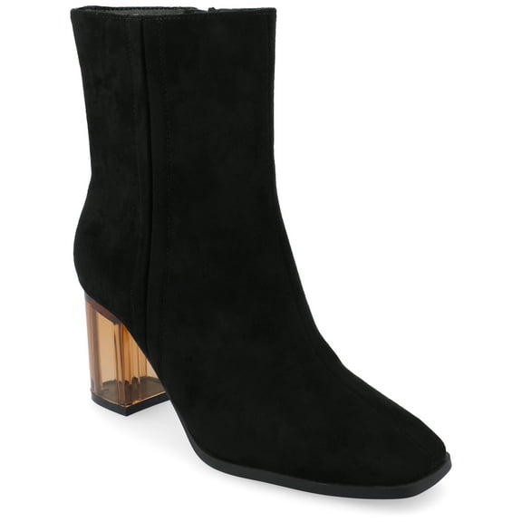 Journee Womens Clearie Transparent Block Heel Square Toe Booties