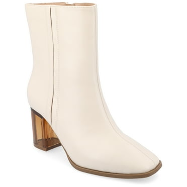 Journee Womens Clearie Transparent Block Heel Square Toe Booties