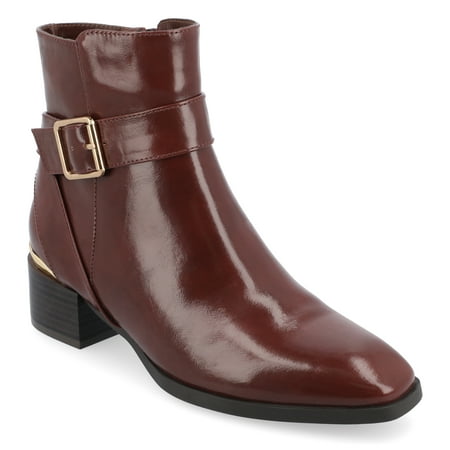 Journee Womens Elley Stacked Block Heel Square Toe Booties