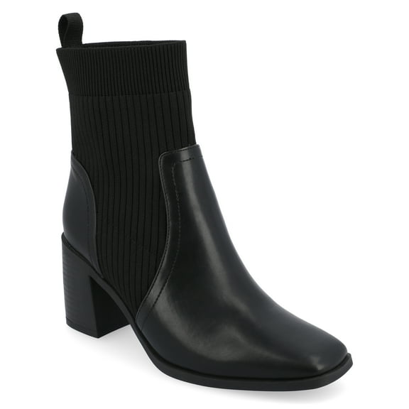 Journee Womens Harlowe Chelsea Knit and Vegan Leather Booties, Widths Available