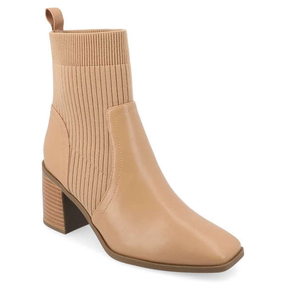 Journee Womens Harlowe Chelsea Knit and Vegan Leather Booties, Widths Available