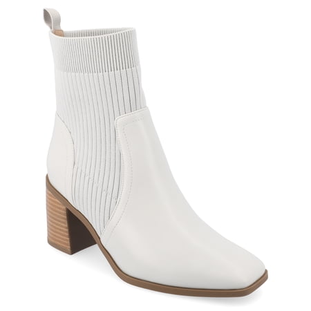 Journee Womens Harlowe Chelsea Knit and Vegan Leather Booties, Widths Available