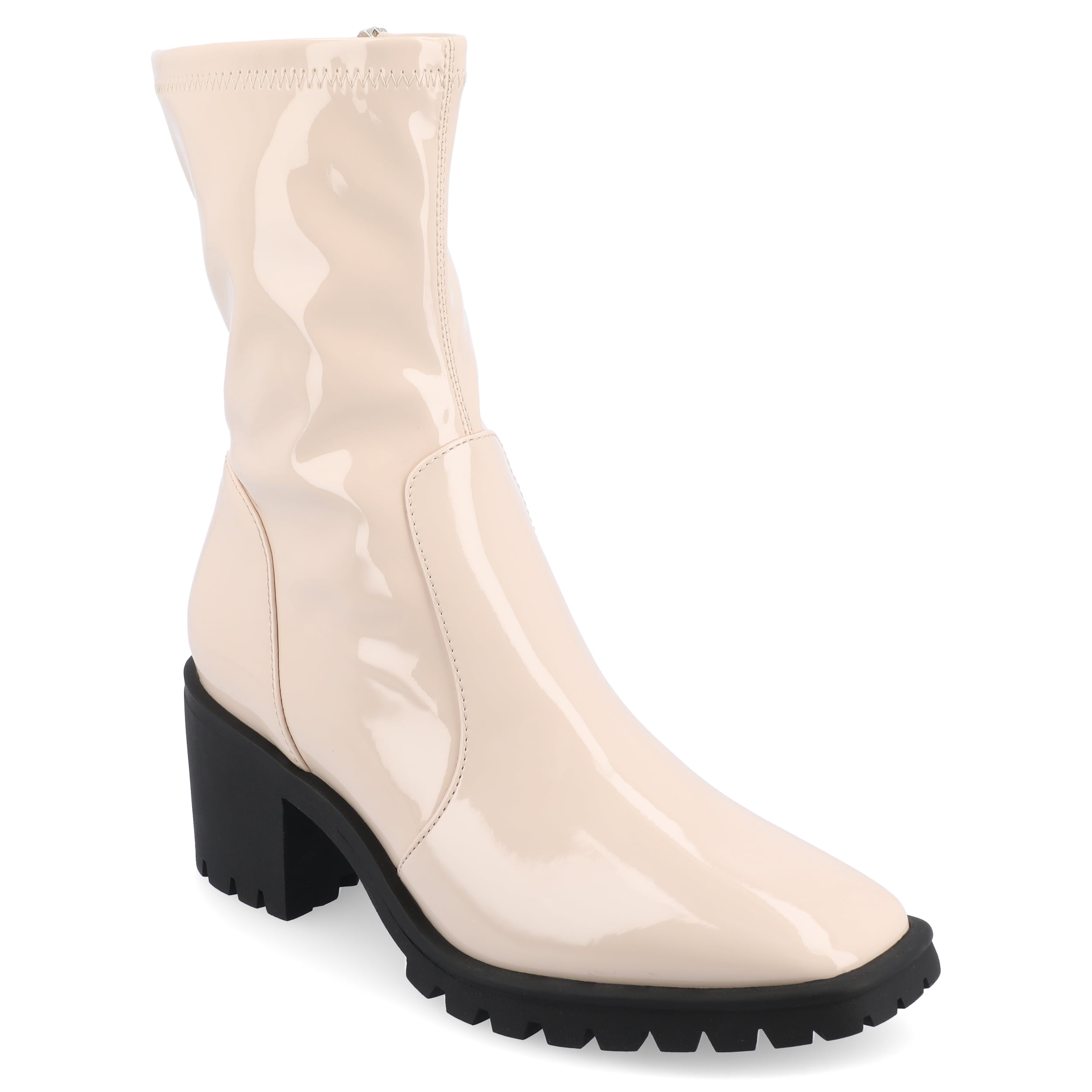 Journee Womens Icelyn Flexible Patent Vegan Leather Square Toe Booties