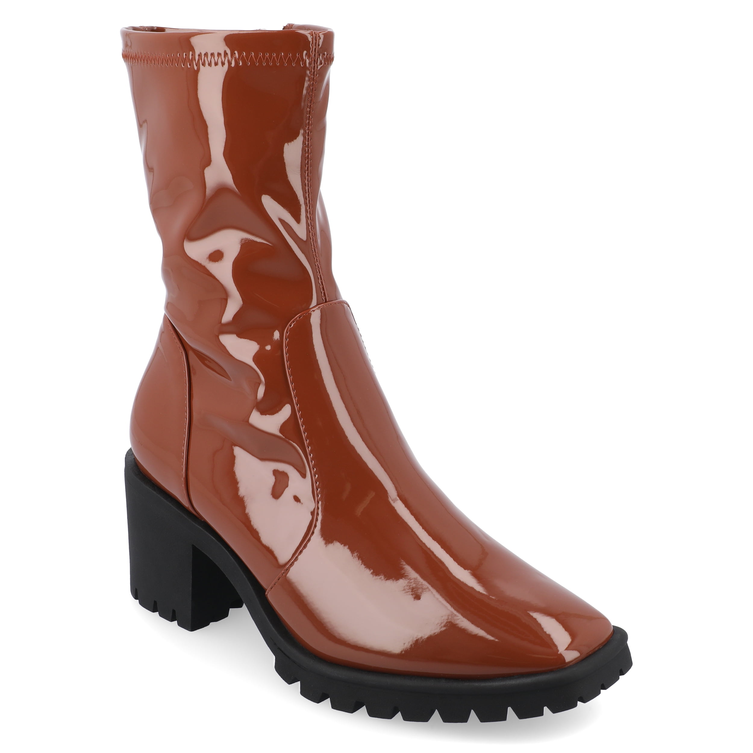 Journee Womens Icelyn Flexible Patent Vegan Leather Square Toe Booties