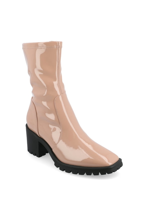 Womens Icelyn Flexible Patent Vegan Leather Square Toe Booties