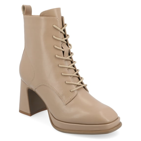 Journee Womens Kalindi Lace Up and Zip Entry Square Toe Booties, Widths Available