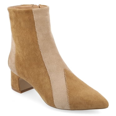 Journee Womens Lusinda Two Tone Block Heel Pointed Toe Booties