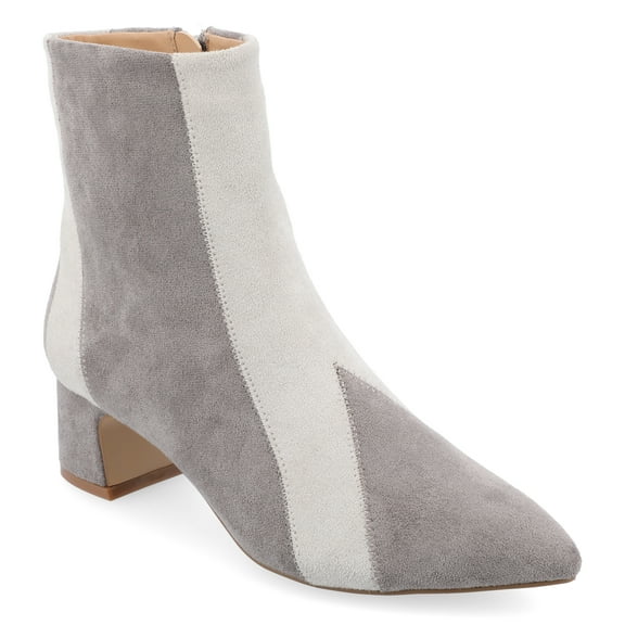 Journee Womens Lusinda Two Tone Block Heel Pointed Toe Booties