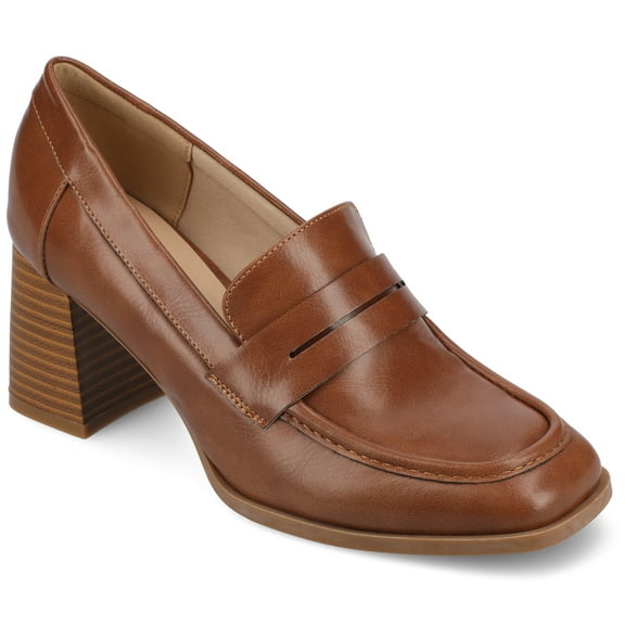 Journee Womens Malleah Loafer Style Stacked Heel Pumps, Widths Available