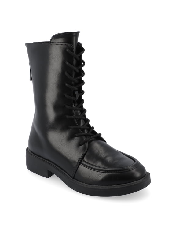 Womens Nikks Lace Up and Zip Entry Almond Toe Booties