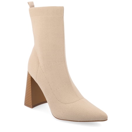Journee Womens Noralinn Tapered Stacked Block Heel Knit Booties, Widths Available