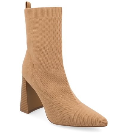 Journee Womens Noralinn Tapered Stacked Block Heel Knit Booties, Widths Available