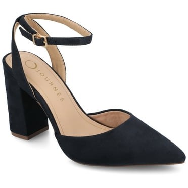 Journee Womens Tyyra Buckle High Block Heel Pointed Toe Pumps, Widths Available