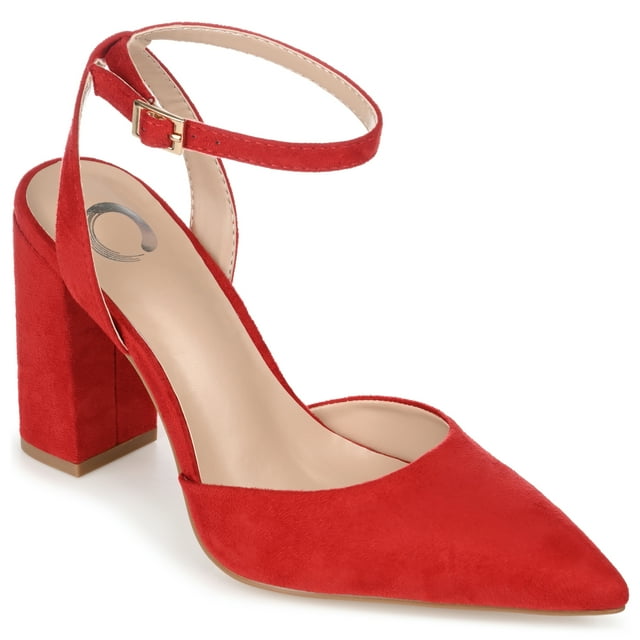 Journee Womens Tyyra Buckle High Block Heel Pointed Toe Pumps, Widths Available