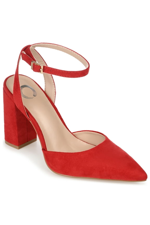 Womens Tyyra Buckle High Block Heel Pointed Toe Pumps, Widths Available