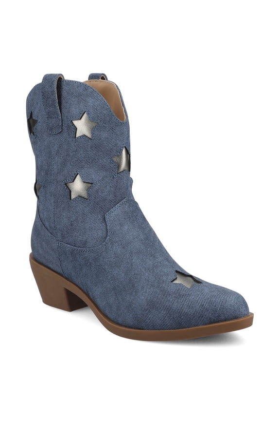 Womens Underwood Western Star Detail Pointed Toe Cuban Heel Casual Comfort Ankle Booties, Widths Available