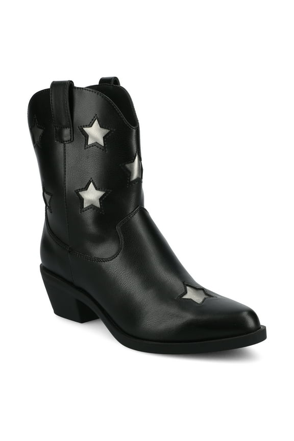 Womens Underwood Western Star Detail Pointed Toe Cuban Heel Casual Comfort Ankle Booties, Widths Available