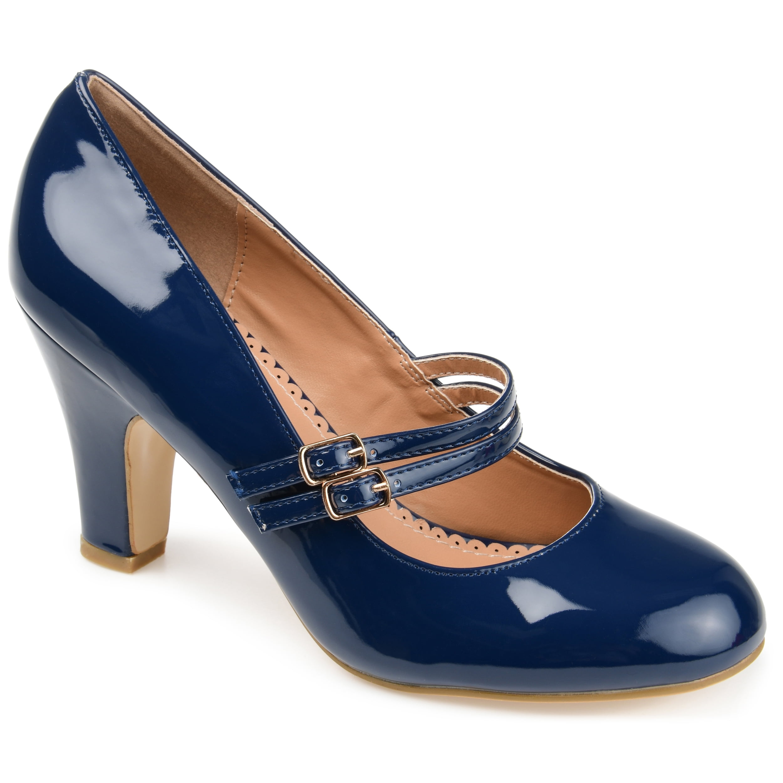 Women Pumps Round Toe High Heels 9cm Platform Back Buckle Strap