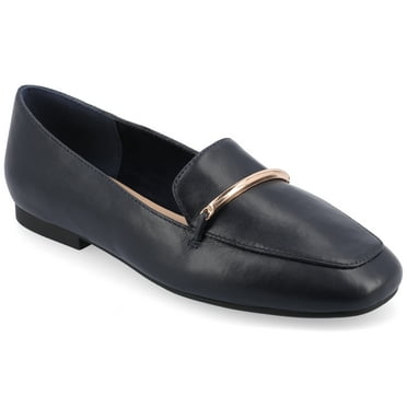 Journee Womens Wrenn Wide Width Slip On Square Toe Loafer Dress Flats