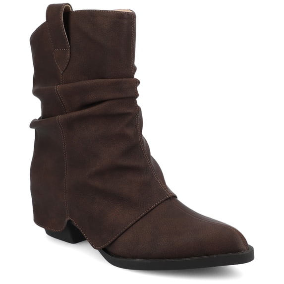 Journee Womens Wynette Western Pointed Toe Cuban Heel Slouchy Comfort Ankle Booties, Widths Available