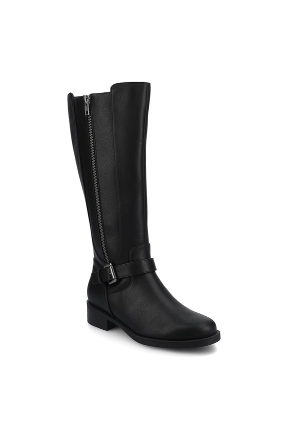 Womens Yasmina Buckle Detail Knee High Inside Zipper Comfort Casual Boots