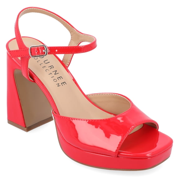 Journee Womens Ziarre Patent Vegan Leather Ankle Strap Platform Dress Sandals