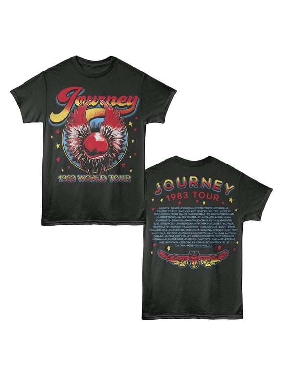 Journey Frontiers 1983 World Tour Cities Men's T Shirt (Charcoal, AdultL)