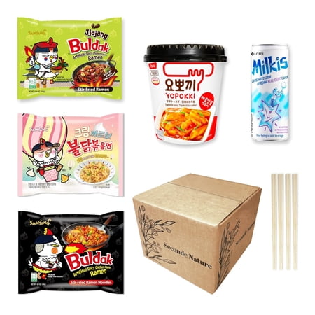 Journey of Asia "Seri's Choice KOREAN Ramen Box" | 3 Buldak Ramen "Original, Carbo, Jjajang " + Korean Spicy Rice cake Topokki +1 Korean Sweet drink + 4Chopstick | Buldak Challenge |The Fire Noodle