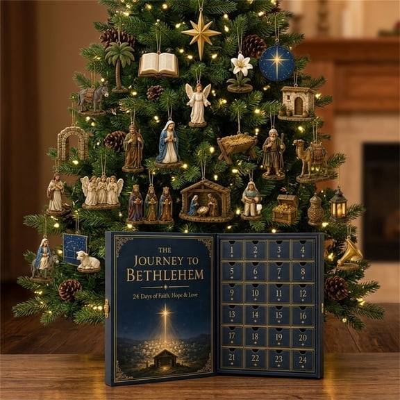 The Journey to Bethlehem Advent Calendar - 24 Day Nativity Figure Set with Christmas Story Statues, Religious Desktop Decor for Faith-Based Holiday Gift