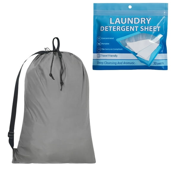 Travel Laundry Detergent Sheets, 20 Count and Heavy Duty Laundry Backpack, Gray