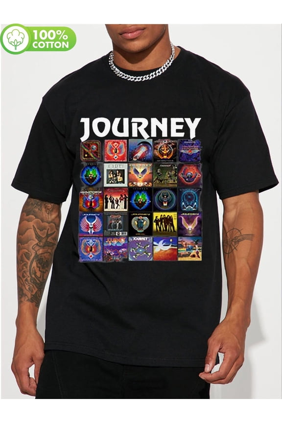 Journey Complete Album Design Black Unisex T-Shirt - Available in Sizes S to 5XL - Unique Patterned Short-Sleeve T-Shirt Collection - Ideal for Both Men And Women - Great for Everyday Use
