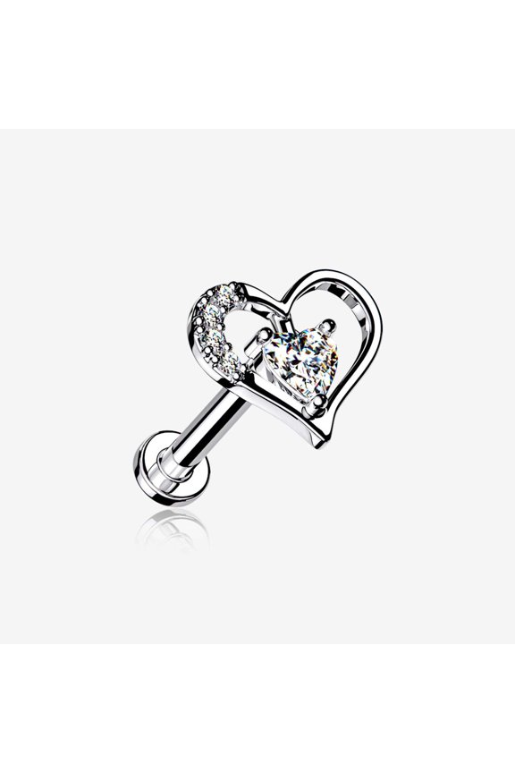 Journey Heart Solitaire Sparkle Internally Threaded Labret