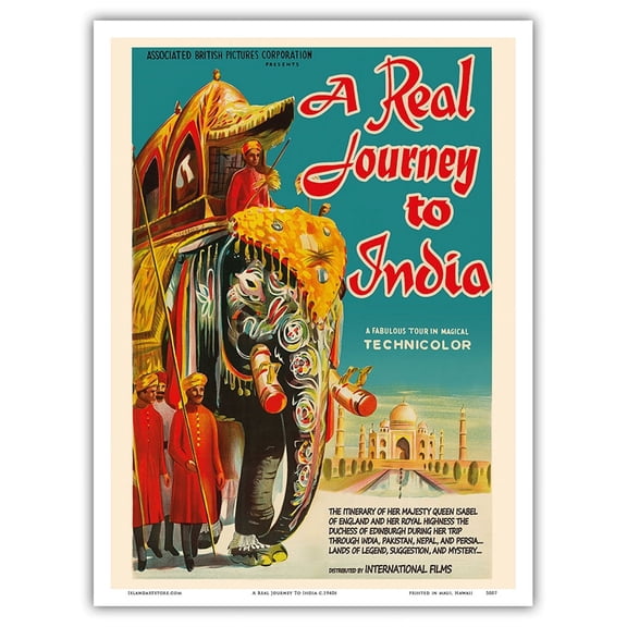 Journey To India - Queen Elizabeth’s trip through India Pakistan Nepal and Persia - Vintage Film Movie Poster c.1940s - Master Art Print (Unframed) 9in x 12in