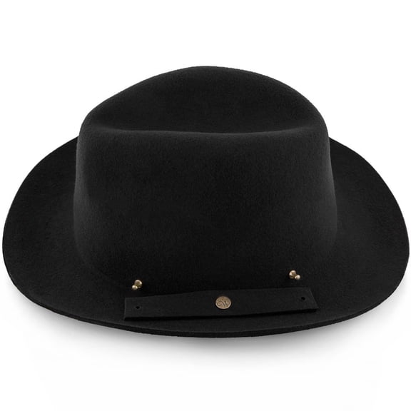 Journey Black Wool Felt Fedora Hat Crushable & Packable, 100% Australian Wool Felt, Travel Hat with Decorative Band & Walrus Pin - H7009