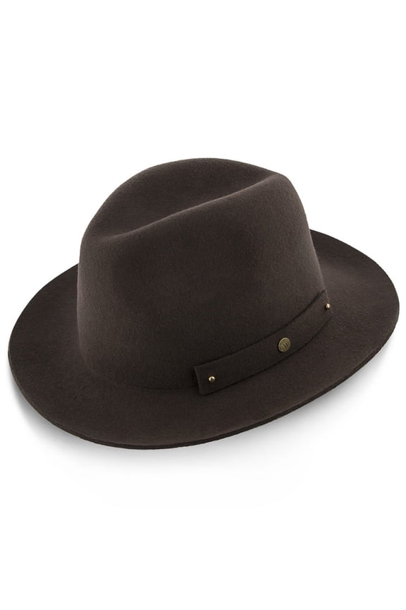 Journey Dark Brown Wool Felt Fedora Hat Crushable & Packable, 100% Australian Wool Felt, Travel Hat with Decorative Band & Walrus Pin - H7009